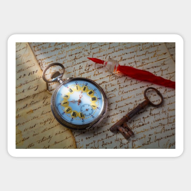 Beautiful Pocket Watch On Old Letters Sticker by photogarry